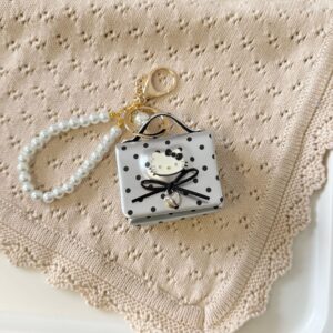 Silver polka dot cat head earphone bag + bead chain
