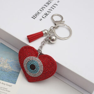 oly-2b5721042d8865cc81164f8680137a6a Wholesale Red Rhinestone Devil Eye Heart Keychain Tassel Bag Charm Wedding Favor Decorative Accessory