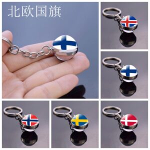 oly-2b79174a36c686499c5aea9c4dd458e5 Wholesale Nordic Flag Metal Glass Ball Keychain Finland Sweden Norway Denmark Iceland Souvenir Keyring Car Key Accessory