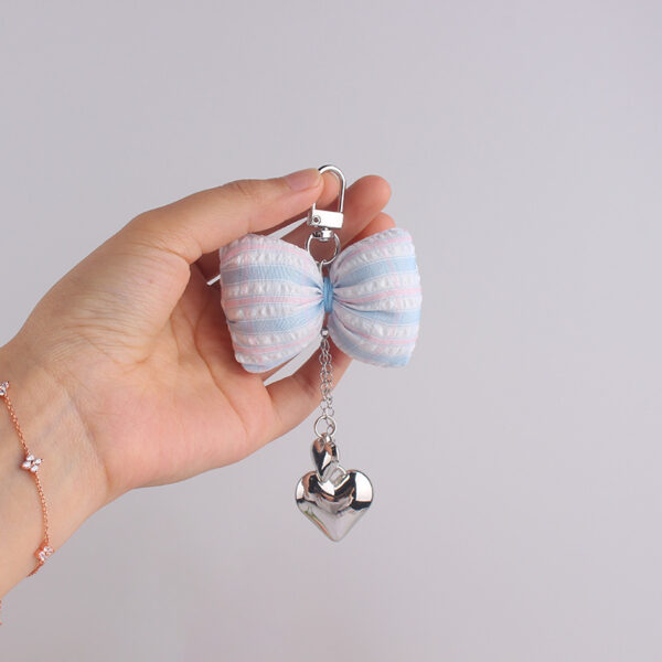 oly-2bf8084dc83f24533409517cfe45d59e Wholesale Pink Cloth Bow Heart Keychain Lolita Style Bag Charm with Handmade Beads Fashion Accessory