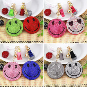 oly-2c0bb14be8226609c30a959d7340d55b Wholesale New creative smiling face Korean velvet rhinestone keychain fashion tassel ladies bag pendant foreign trade jewelry