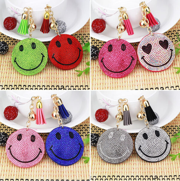Wholesale New creative smiling face Korean velvet rhinestone keychain fashion tassel ladies bag pendant foreign trade jewelry