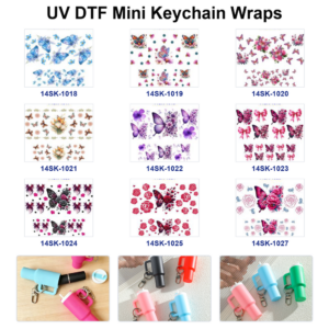 Wholesale 2/4/8pcs Watercolor Butterfly Rose Floral Print Mini Cup Keychain Sticker