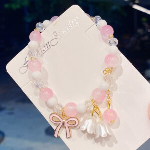 Pink lily of the valley flower bow bracelet (opp bag)