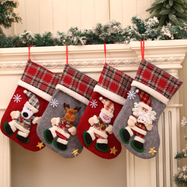 Wholesale Korean Style Plush Santa Christmas Stocking Gift Bag Large 3D Decorative for Candy Resale