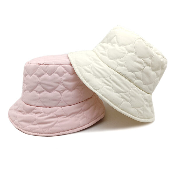 Wholesale Chic Beige Quilted Bucket Hat for Women, Polka Dot Heart Pattern, Casual Winter Accessory
