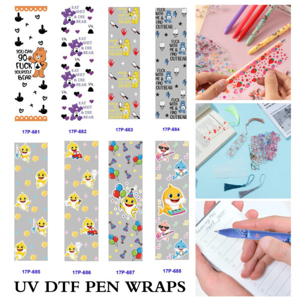 oly-2d31569499875ab939ecbacfd6564749 Wholesale 2/8/16pcs UV DTF Stickers Kids Favourite Shark Cartoon Pen and Bookmark Stickers
