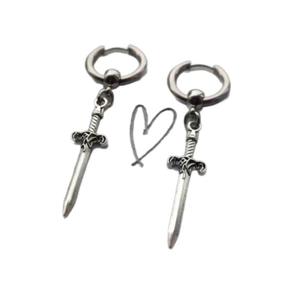 Wholesale Y2K Punk Sword Pendant Earrings Titanium Steel Hoops Fashion Accessory for Women