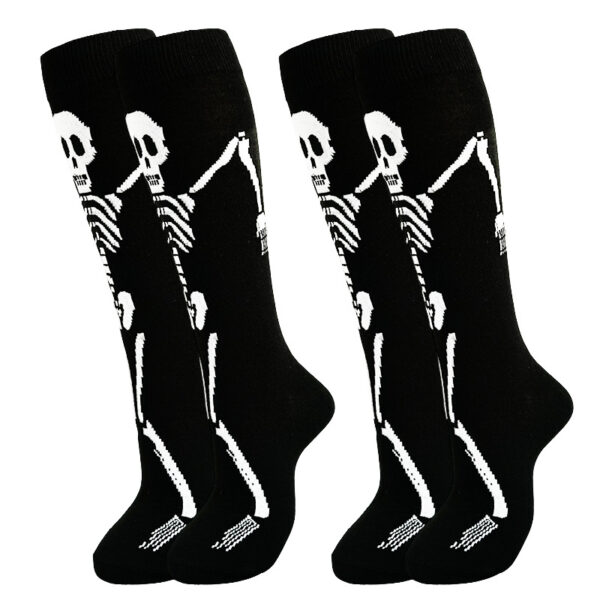 Wholesale Polyester Cartoon Print Halloween Skeleton Mid Calf Socks for Unisex Sweat Absorbing Gift
