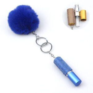 Wholesale Rhinestone Perfume Bottle Fur Ball Keychain Set - Trendy Bag Charm Car Key Accessory for Gift or Resale