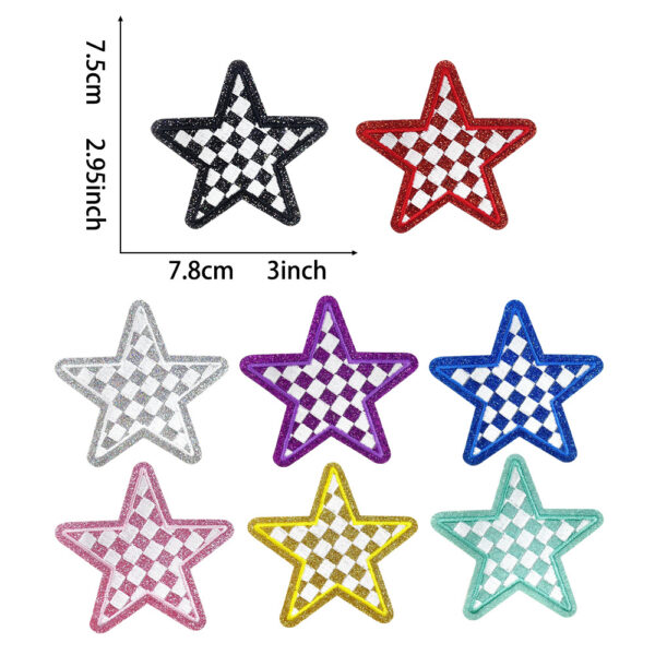 oly-2dce23e60739c9e7ed741f417084224f Wholesale Trendy Five pointed Star Embroidered Patch Glitter Polyester Hot Melt Adhesive 8 Colors DIY Accessory for Shoes Hats Bags