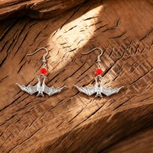 A pair of silver bat pendant ear hooks