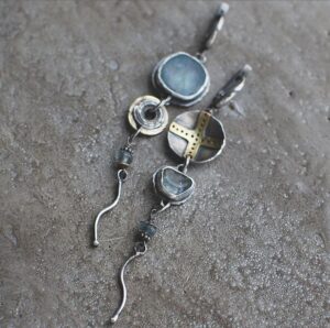 Wholesale Tribal Asymmetrical Long Earrings with Sky Blue Zircon Cross Circle Vintage for Travel Souvenir Gift Jewelry Accessory