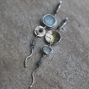 Wholesale Tribal Asymmetrical Long Earrings with Sky Blue Zircon Cross Circle Vintage for Travel Souvenir Gift Jewelry Accessory