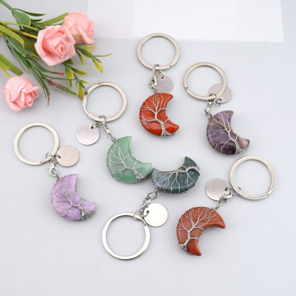 oly-2e5e97cabb613c058bf32b5a8a8f130a Wholesale Natural Stone Moon Keychain Bag Charm Pastoral Style Women's Gift