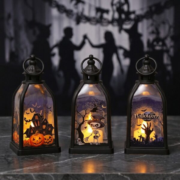 Wholesale Halloween Decorative Candle Lamp Plastic Witch Pattern Party Home Decoration