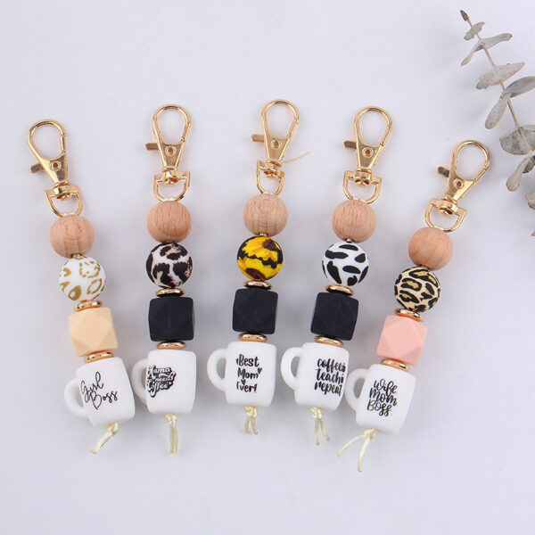 Wholesale Silicone Beaded Keychain Bracelet Leopard Print Korean Style Bag Charm Graduation Gift