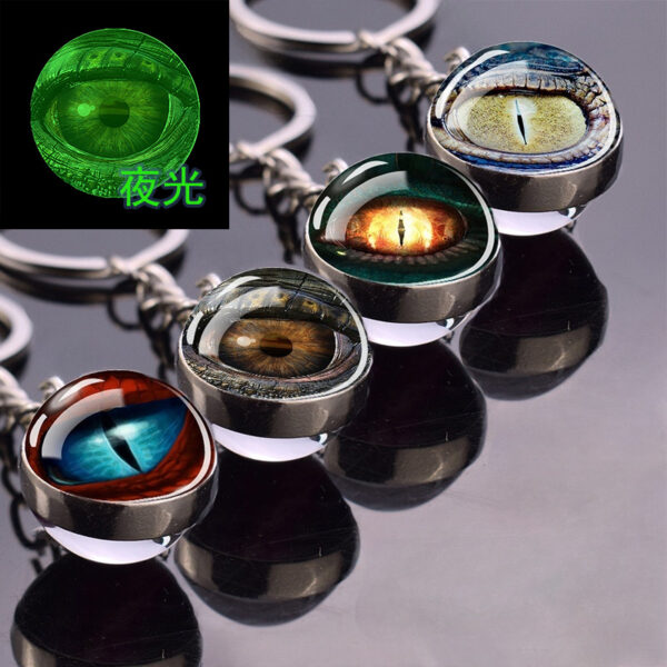 Wholesale Glow in the Dark Funny Animal Eyes Glass Ball Keychain Pendant Metal Electroplating Bag Charm for Students Gift