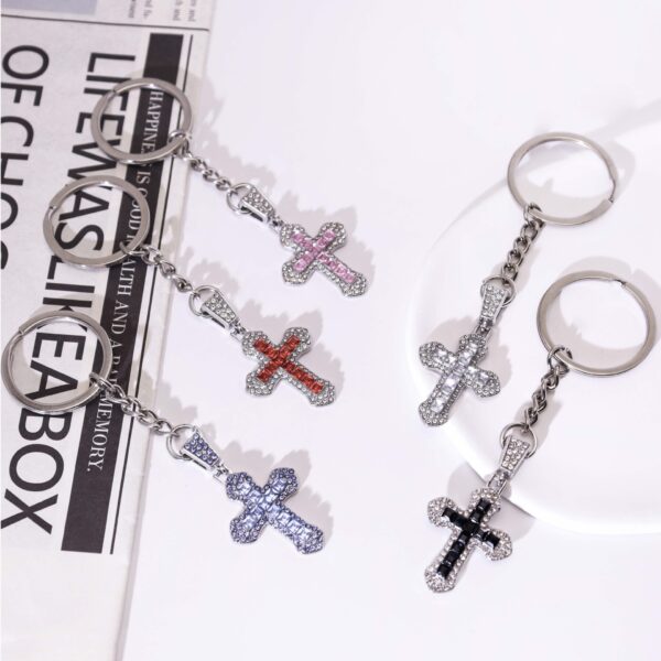 Wholesale Red Cross Keychain Pendant Colorful Square Diamond Design - Fashion Bag Charm Accessory, Gift for Party or Boutique Resale