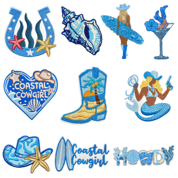 Wholesale Blue Seashell Embroidered Patch Iron-On Clothing Decorative Accessory Gift Resale
