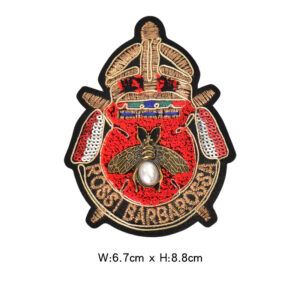 Red toothbrush embroidered bee badge adhesive backing