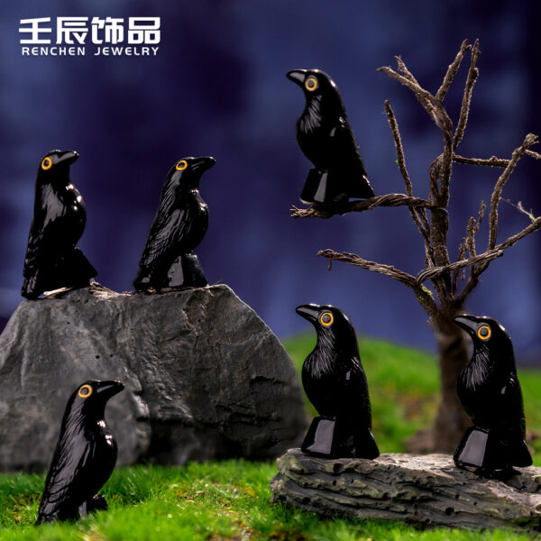 Wholesale Cartoon Style Black Resin Crow Ornament Tilted Head Halloween Home Decor