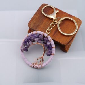 Amethyst (5cm) + Gold Keychain