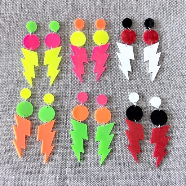 oly-2f5ad3137987c653aad47b1f3462927e Wholesale Acrylic Lightning Pendant Earrings Red Neon Glow Trendy Party Jewelry Gift for Women