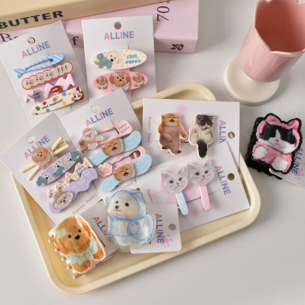 oly-2f5e6c590197766371466e242774fb90 Wholesale Trendy Cartoon Cat Dog Acrylic Hair Clips Set 4pcs Women Side Clip Hair Accessory