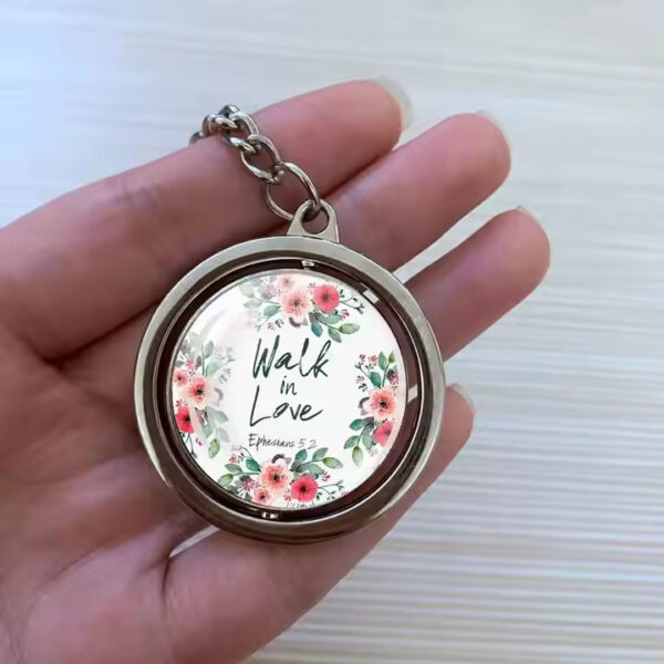 Wholesale Chic Inspirational Quote Rotating Flower Glass Pendant Keychain Jewelry Accessory for Resale