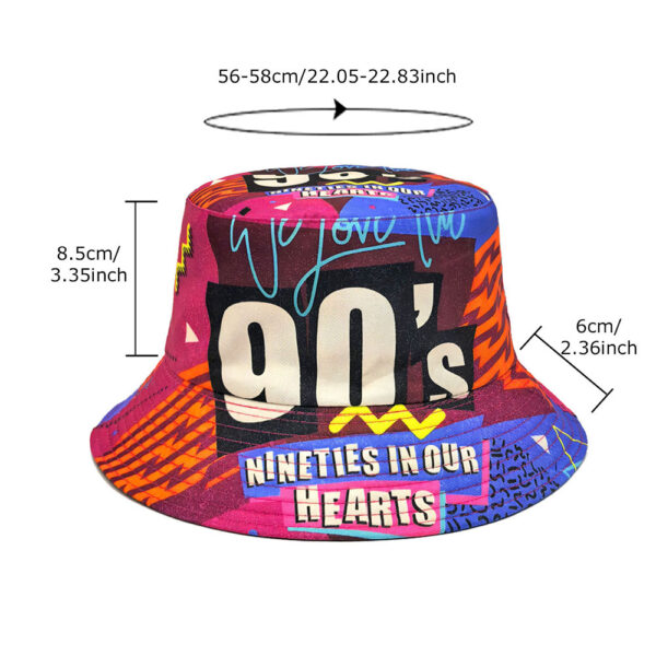 Wholesale Retro 90s Cartoon Print Reversible Bucket Hat Sun Protection Fashion Accessory
