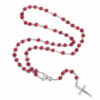 oly-2fe2e0ddbf53e085837898c1616e9b3d Wholesale Wine Red Wood Cross Necklace with Flower Rosary Beads Gift