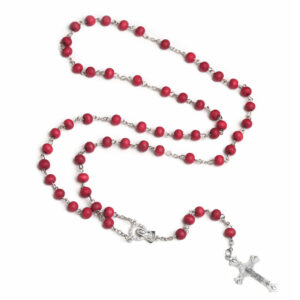 oly-2fe2e0ddbf53e085837898c1616e9b3d Wholesale Wine Red Wood Cross Necklace with Flower Rosary Beads Gift