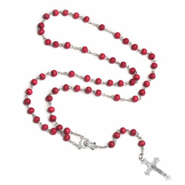 oly-2fe2e0ddbf53e085837898c1616e9b3d Wholesale Wine Red Wood Cross Necklace with Flower Rosary Beads Gift
