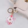 Wholesale Korean Style Crochet Flower Keychain Light Pink Plush Wrist Key Ring Fashion Accessory for Resale