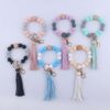 Wholesale Pink Silicone Bead Keychain with Leather Tassel Party Gift Decorative Accessory