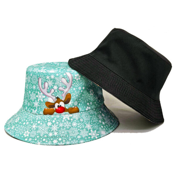 Wholesale Reversible Bucket Hat with Snowflake Elk Pattern Sun Protection Fashion Accessory
