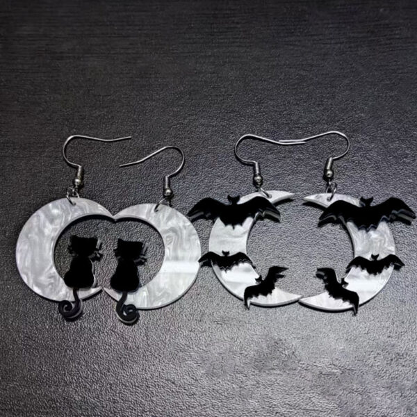Wholesale Acrylic Bat Moon Earrings Stainless Steel Studs Halloween Jewelry Gift