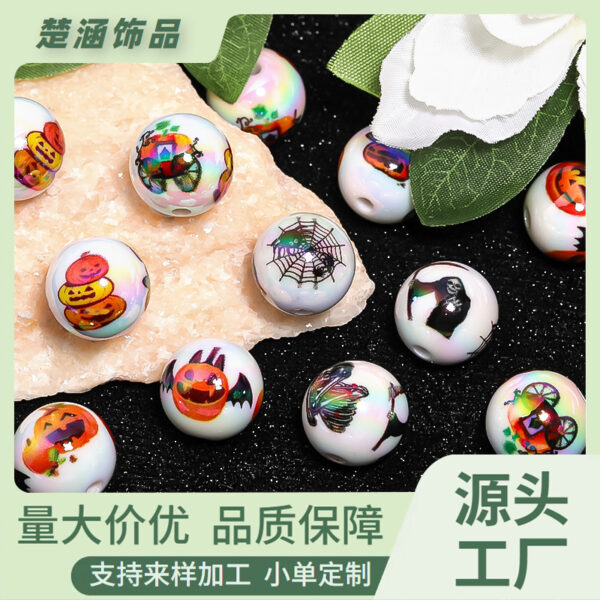 oly-302cea789a7b00f48779295d5dcd152c Wholesale Halloween Pumpkin Skull Print Acrylic Beads DIY Phone Chain Bracelet Pen Craft Gift OLY Exclusive