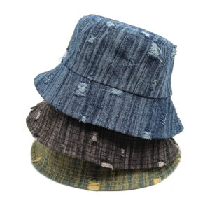 Wholesale Fashion Distressed Denim Fisherman Hat Unisex Dark Blue Sun Protection for Resale