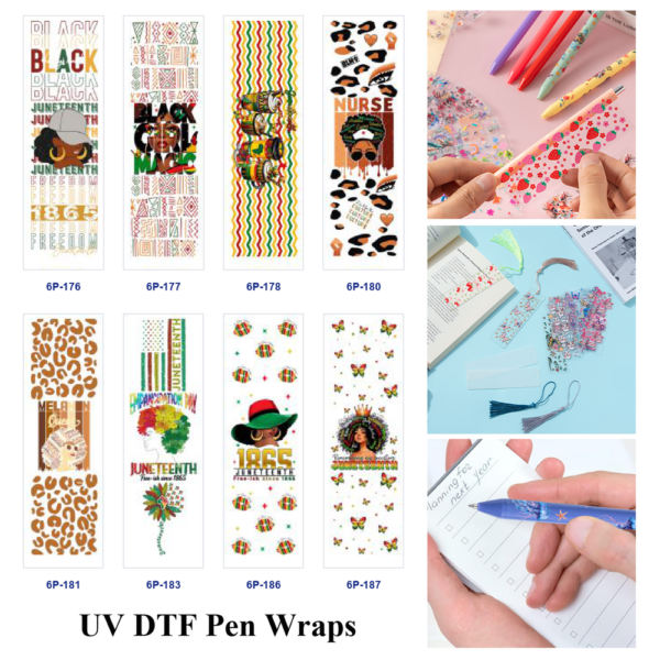 Wholesale 2/8/16pcs UV DTF Stickers Juneteenth Black Culture Leopard Butterfly Nurse Print Pen and Bookmark Stickers