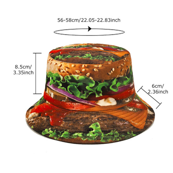 Wholesale Double Sided Beef Burger Pattern Fisherman Hat Sun Protection Stylish Outdoor Travel Hat Fashion Accessory for Resale