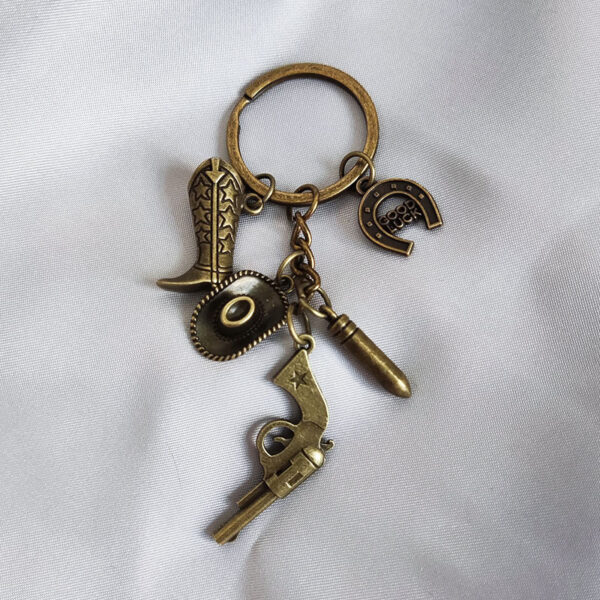 oly-307dda9336a469ba050e4cf38e29e9b8 Wholesale Western Cowboy Keychain with Hat and Boots Silver Alloy Fashion Accessory for Key or Bag