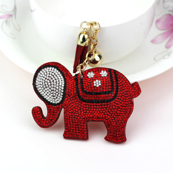 Wholesale Light Blue Flannel Elephant Keychain with Rhinestone Tassel Boutique Resale Fashion Accessory