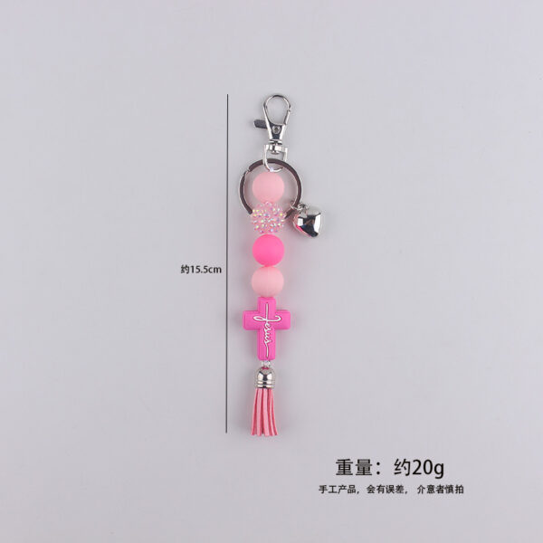 oly-30bfb854c84b591125661c0074546e4d Wholesale Silicone Cross Tassel Beaded Keychain Black White Car Key Accessory Boutique Resale