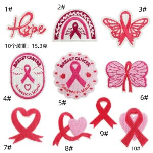 Pink ribbon cloth stickers 10 pieces