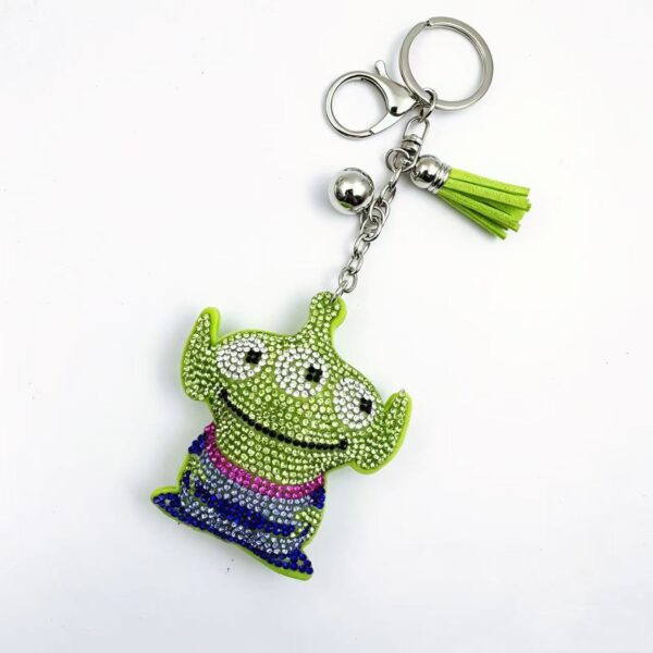 Wholesale Leather Rhinestone Three Eyed Monster Keychain Light Green Boutique Resale Car Key Accessory