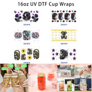 oly-3164aa2b4e803af71cf0c2f93bae14c5 Wholesale 5pcs Sketch Art Lady Portrait Rose Sunflower Butterfly Star Checker Border Mixed Decor Prints 16oz Cup UV DTF Wraps