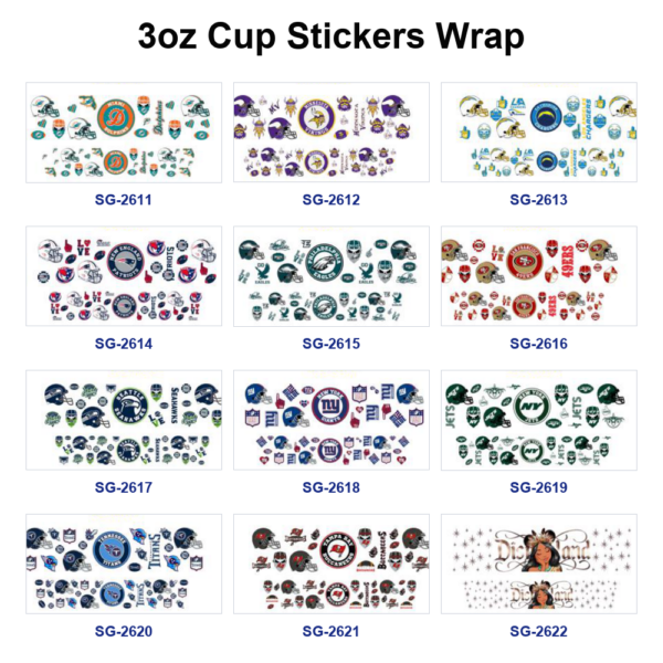 Wholesale 8pcs Ball Team Logo Cartoon Print 3oz Cup Stickers Wrap OLY Exclusive