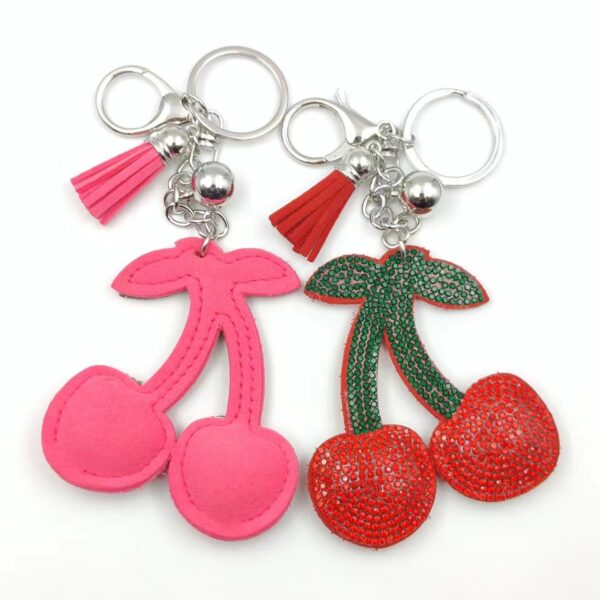 Wholesale Rhinestone Cherry Keychain with Tassel, Fashion Decorative Bag Charm, Boutique Resale Gift